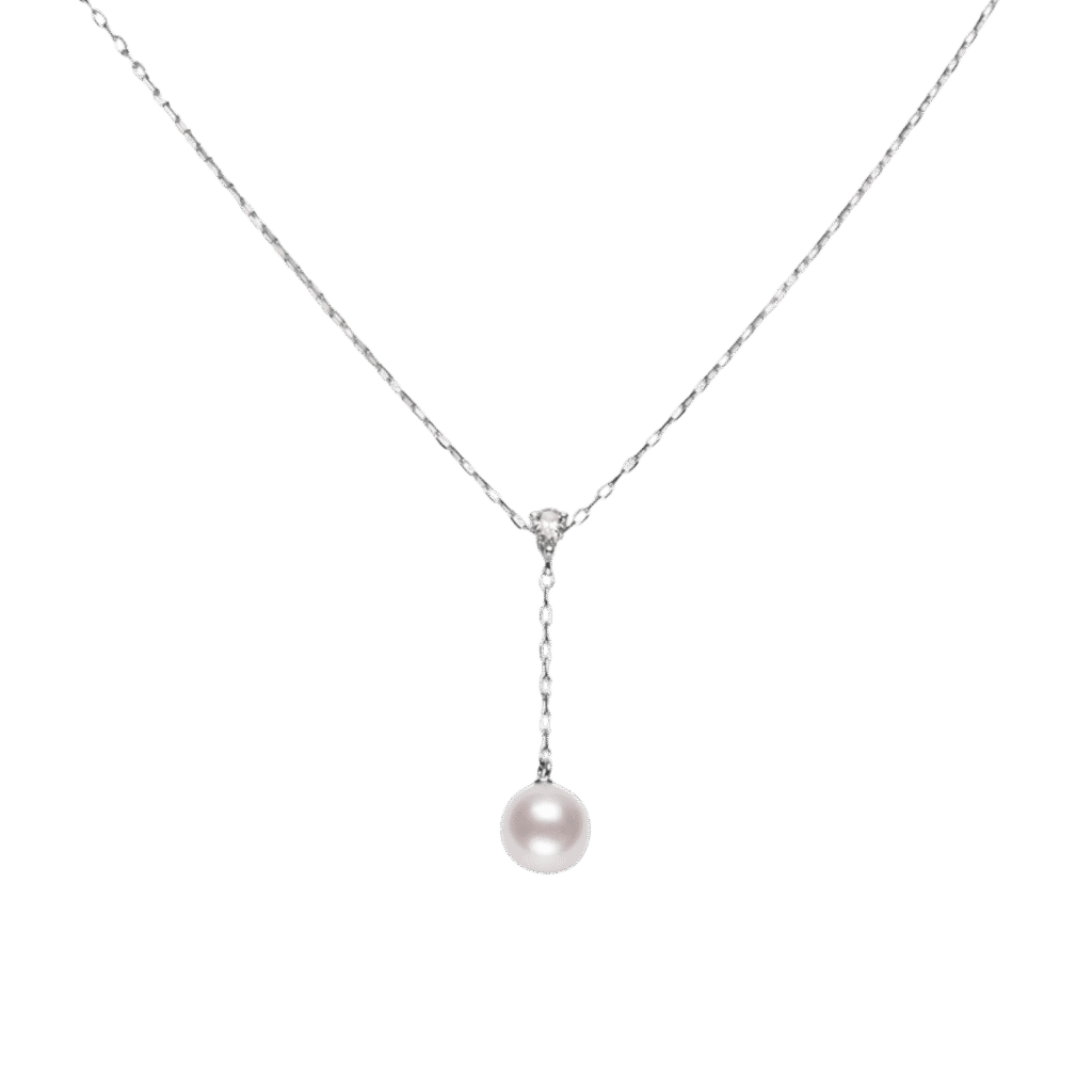 Akoya Cultured Pearl and Diamond Drop Pendant in 18K White Gold
