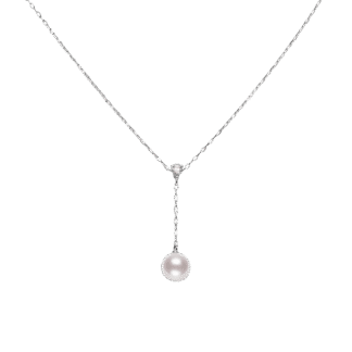Akoya Cultured Pearl and Diamond Drop Pendant in 18K White Gold