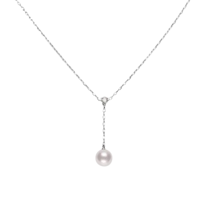 Akoya Cultured Pearl and Diamond Drop Pendant in 18K White Gold