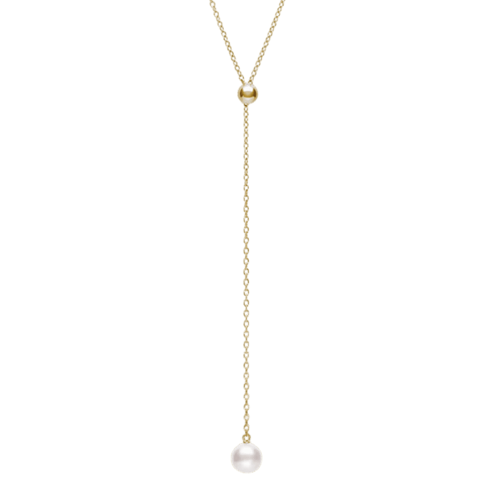Akoya Pearl Lariat Pendant in 18k Yellow Gold