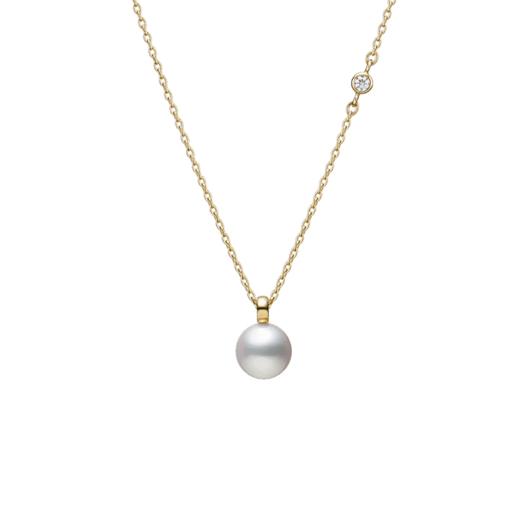 Mikimoto Classic Akoya Cultured Pearl with Diamond Pendant in 18K Yellow Gold
