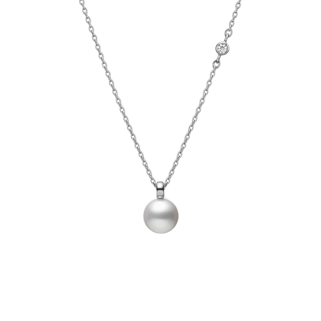 Classic Akoya Cultured Pearl and Diamond Pendant in 18K White Gold