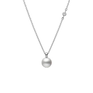 Classic Akoya Cultured Pearl and Diamond Pendant in 18K White Gold