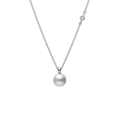Classic Akoya Cultured Pearl and Diamond Pendant in 18K White Gold