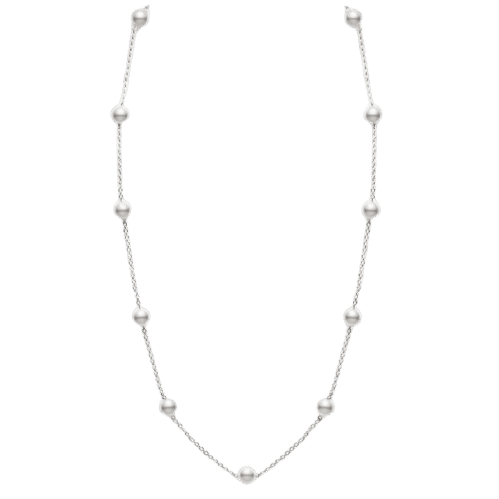 Akoya Cultured Pearl Station Necklace in 18K White Gold