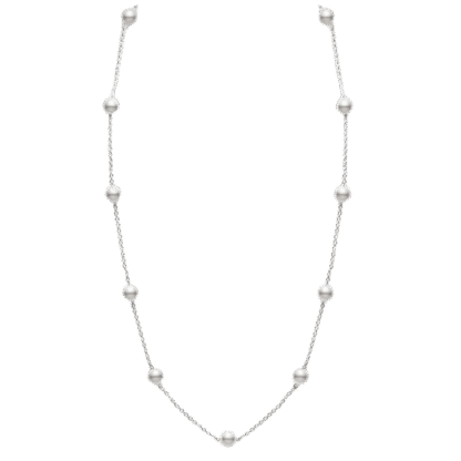 Akoya Cultured Pearl Station Necklace in 18K White Gold