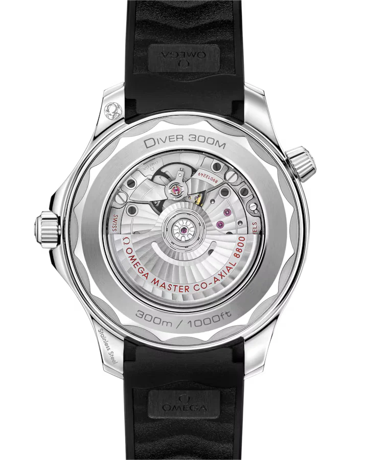 Seamaster Diver 300M 42 mm, steel on rubber strap - back side view
