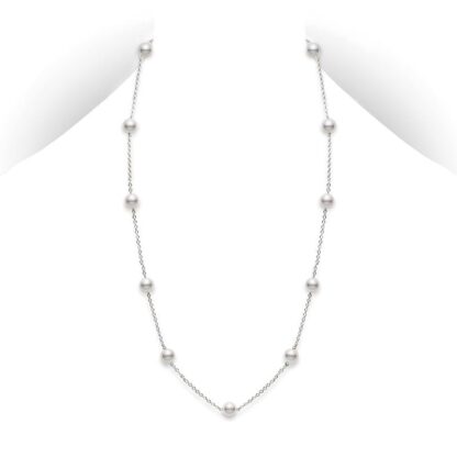 Akoya Cultured Pearl Station Necklace in 18K White Gold - pc158lw_1_4