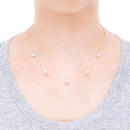 Pearls in Motion Five Pearl Station Necklace in 18k Yellow Gold - model open