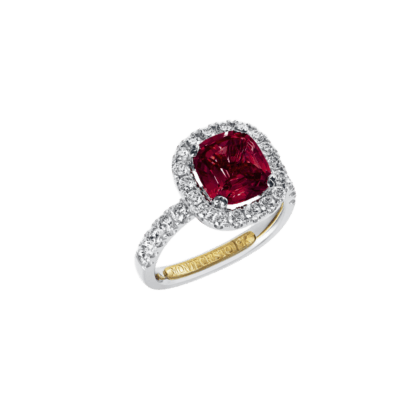 Halo Red Garnet & Diamond Ring