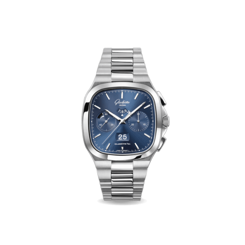 Seventies Chronograph Panorama Date, Blue Dial and Stainless Steel Case