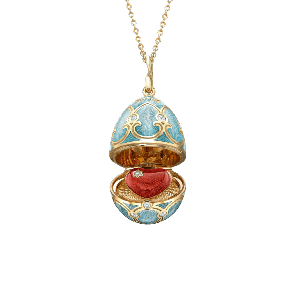 Heritage Yellow Gold Diamond & Turquoise Guilloché Enamel Heart Surprise Locket