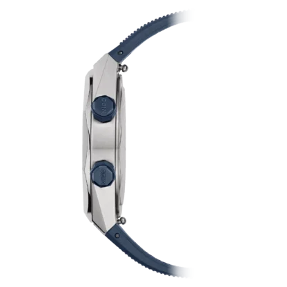 Multifort 8 Two Crowns, Blue Dial & Strap - side view of the two crowns