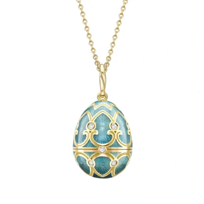 Heritage Yellow Gold Diamond & Turquoise Guilloché Enamel Heart Surprise Locket- closed egg
