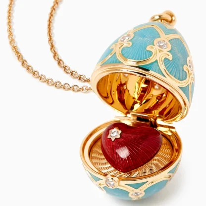 Heritage Yellow Gold Diamond & Turquoise Guilloché Enamel Heart Surprise Locket - closer look