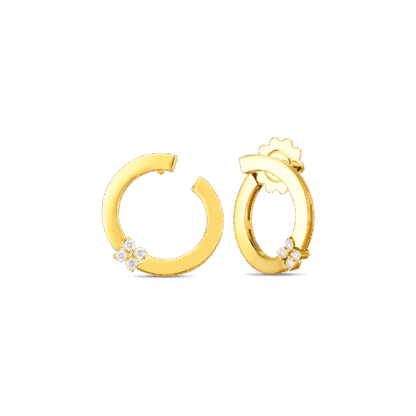 Love In Verona Yellow Gold and Diamond Flower Hoop Earrings