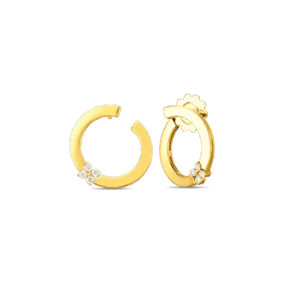 Love In Verona Yellow Gold and Diamond Flower Hoop Earrings