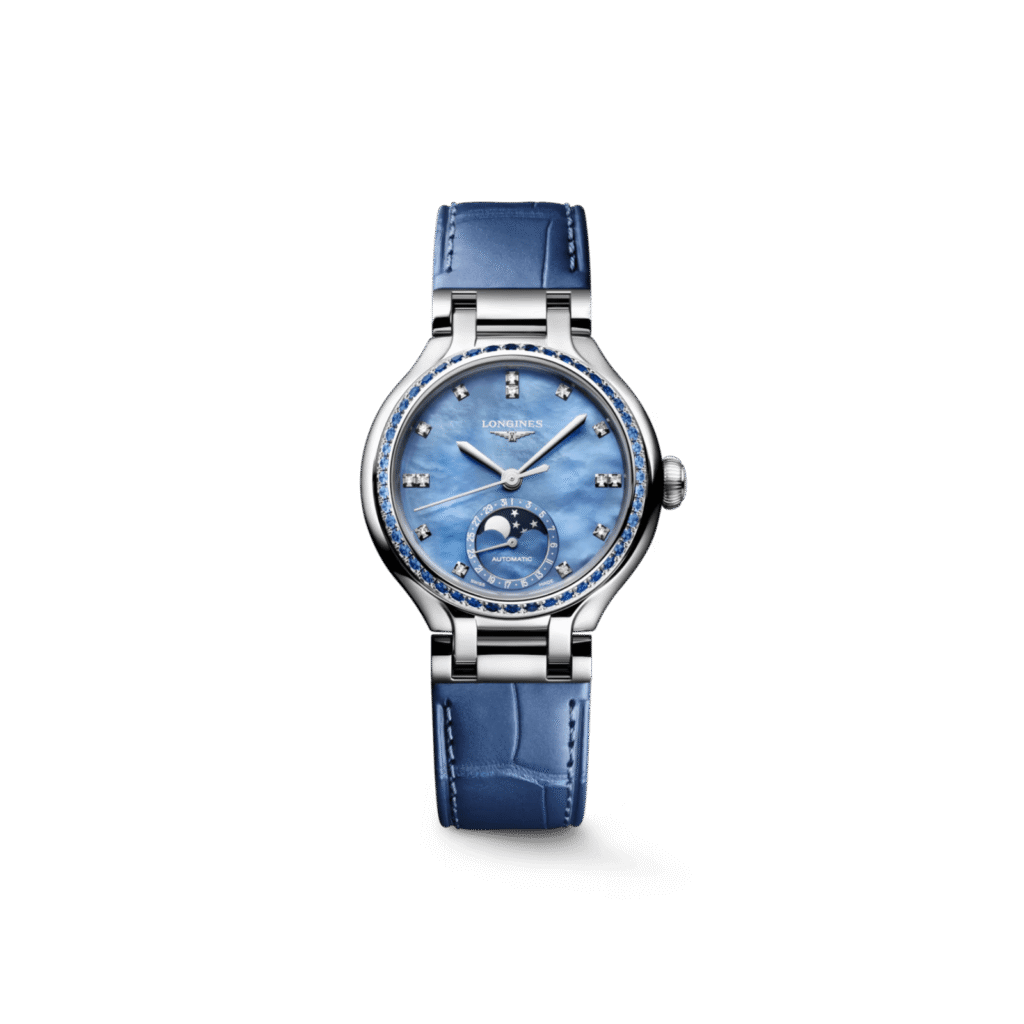 LONGINES PRIMALUNA MOONPHASE Automatic, Stainless Steel, Blue Mother-of-pearl Dial, Strap Watch