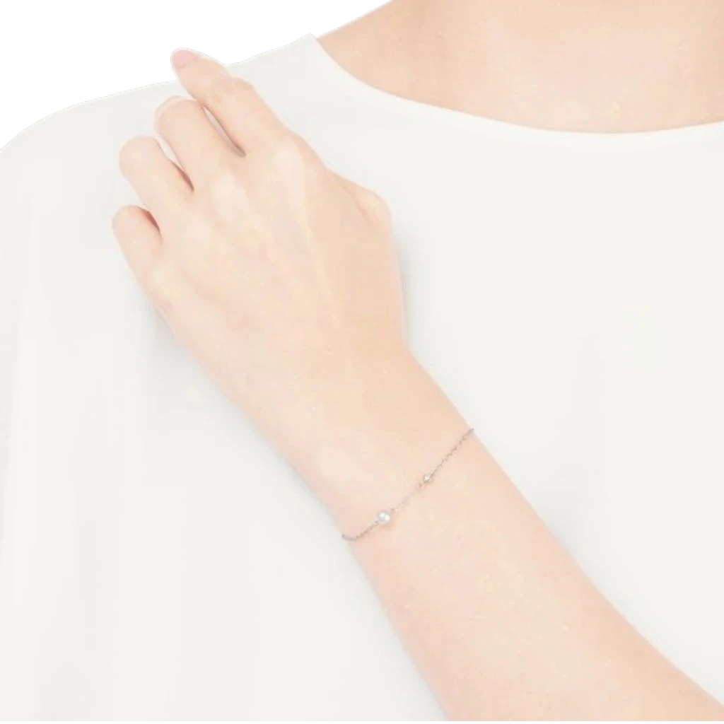 Mikimoto White Akoya Pearl & Diamond Station Bracelet - Image 2