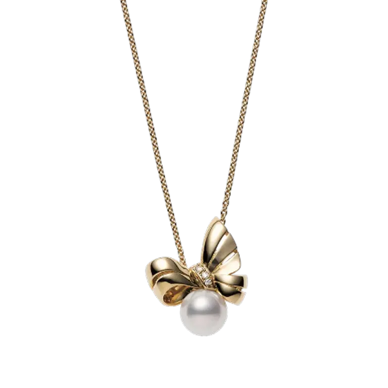 Mikimoto Akoya & Ribbon Diamond Pendant Necklace