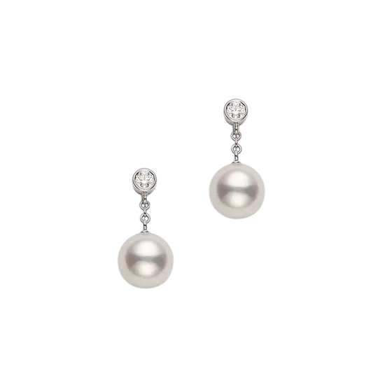 Mikimoto Classic Collection Diamond Akoya Pearl Drop Earrings
