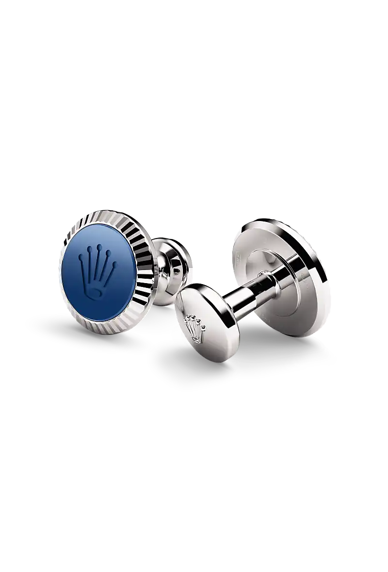 Rolex ‘Fluted’ cufflinks in White gold and ceramic a1039- Montecristo Jewellers