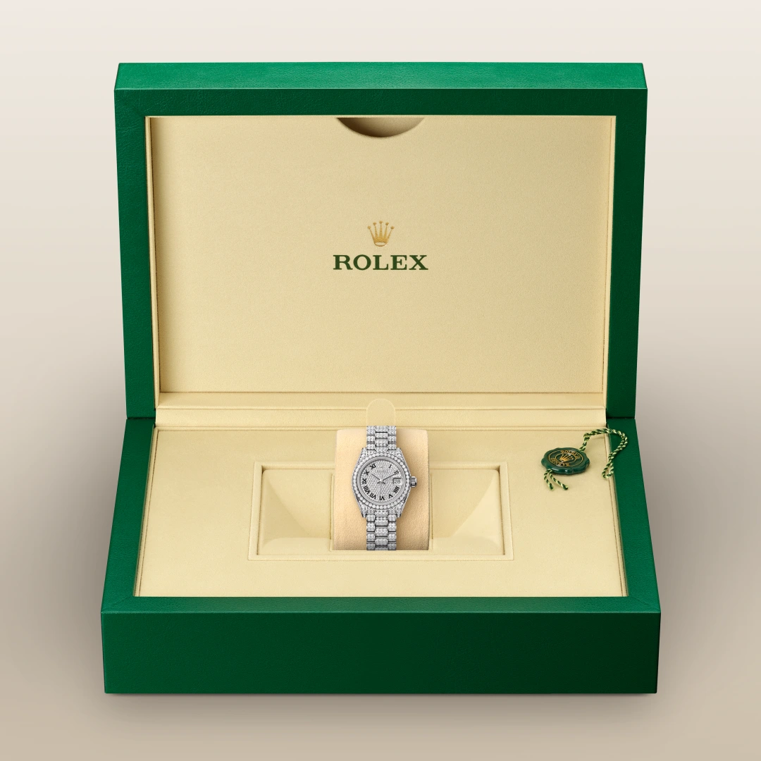 Rolex Lady-Datejust in 18 ct white gold with case sides and lugs set with diamonds M279459RBR-0001- Montecristo Jewellers