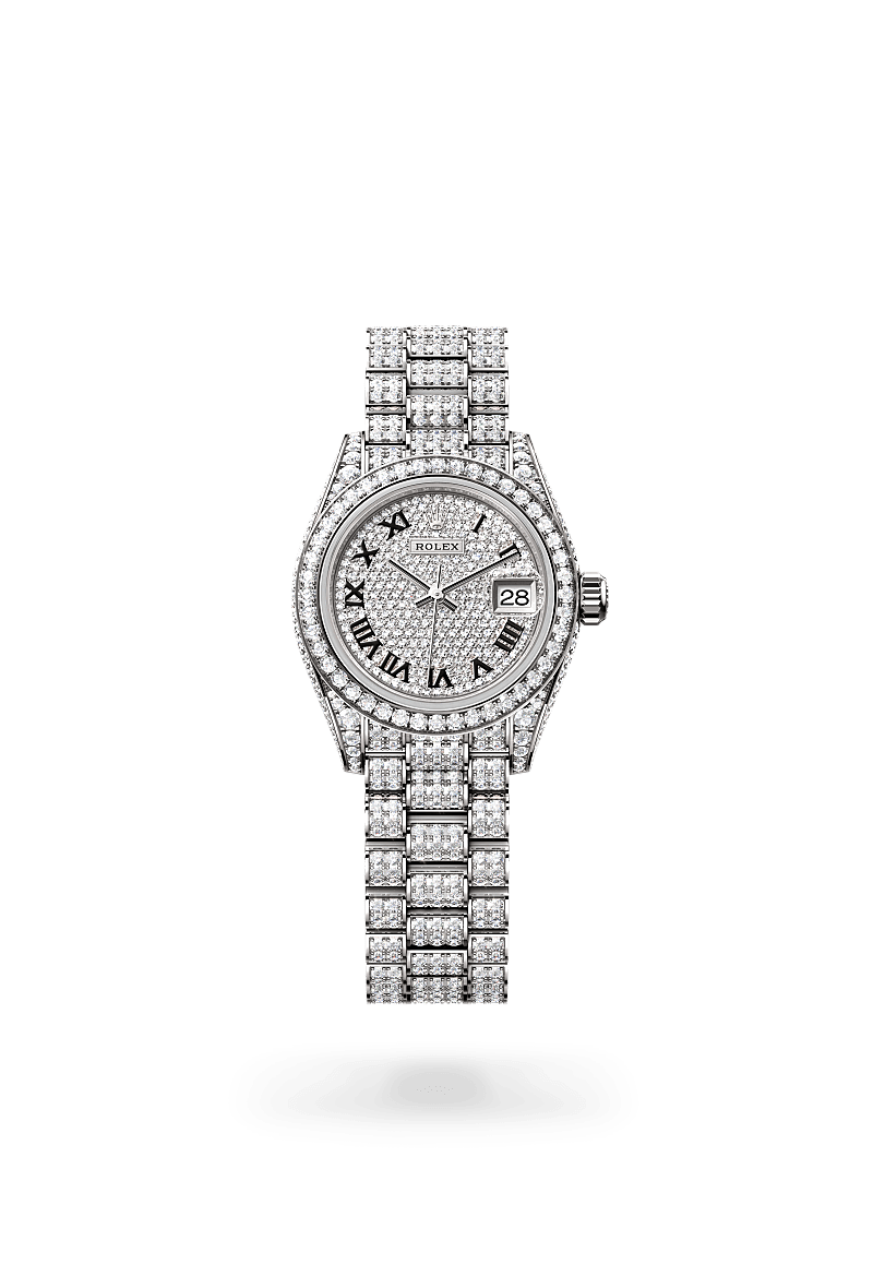 Rolex Lady-Datejust in 18 ct white gold with case sides and lugs set with diamonds M279459RBR-0001- Montecristo Jewellers
